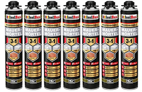 Isolbau Mortier de maçonnerie 7 x 750 ml Mousse de montage Mousse de montage 3 en 1 Mortier PU