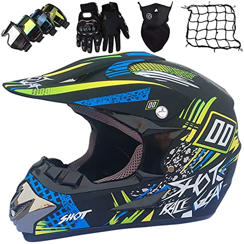 Casco Motocross, Casco da Motocross Set con Occhiali Guanti Face Mask Rete Del Casco, per Bambini E Adulti, casco da Motociclista AVT MX Integrale per Downhill Offroad Enduro -Certificato ECE (M-XL)