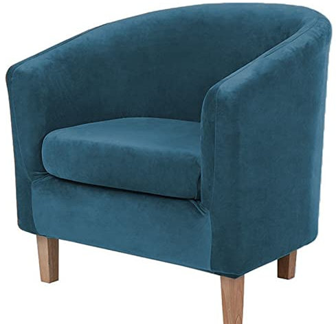 YOPOIY 2 Stück Velvet Sesselhusse, Elastische Sesselbezug Dick Einfarbig Club Chair Schonbezug Durable Waschbar Bezug für Wannensessel für Wohnzimmer -blau-Einheitsgröße