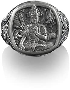 Bysilverstone Schmuck – Abhayamudra Meditierender Buddha, Quadratischer Siegelring Aus Sterlingsilber, Hindu-Schmuck, Ringe Für Den Kleinen Finger Für Frauen, Siegel Für Herren, Geschenk Für Spiritual