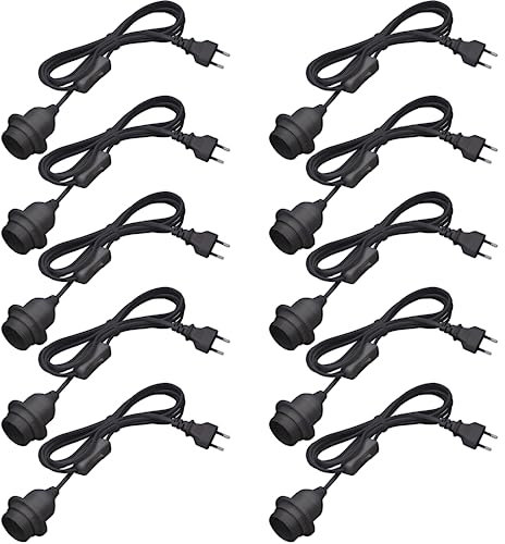KEAGAR 10 x E27 Lampenfassung mit Schalter mit Stecker, E27 Fassung mit 3,5m Kabel Schraubring - Küche, Wohnzimmer und Kinderzimmer 10pcs - Schwarz