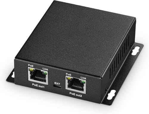 Extender PoE, 1 PoE in 2 PoE Out, IEEE802.3af/at PoE Powered, 10/100Mbps Ethernet, Metal Small Wall Mount PoE Extender/Injector/Extender di rete
