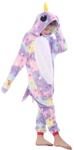 WOYASIM Unisex Flannel Costume Onesie Kids Halloween Easter Animal Cosplay for Girls Boys One Piece Star Whale L