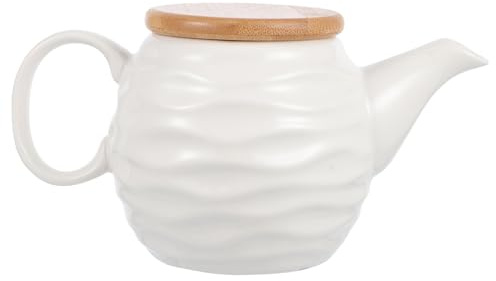Luxshiny Milk Creamer Jug: 10.5oz Ceramic Sauce Dispenser, White Water Ripple Coffee Creamer Pitcher with Handle and Lid