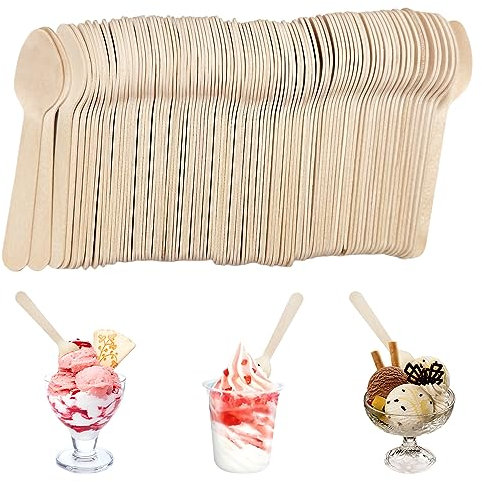 Lot de 100 cuillères mini, à dessert, à glace, biodégradables pour crème glacée, gâteau, gelée, yaourt