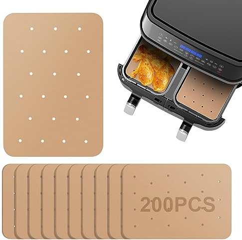 200 Stück Backpapier für Heißluftfritteuse, Antihaft Airfryer Backpapier | Lebensmittelechtes,Hitzebeständig bis 250 °C,Ölfest Wasserdicht,Mit Belüftungslöchern kompatibel mit Ninja Dual Dampfgarer