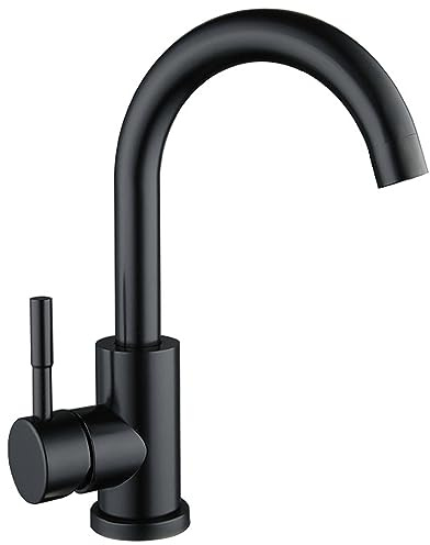 Grifo lavabo negro alto mate acero inoxidable monomando agua fria y caliente con mangueras incluidas grifo baño alto negro curvo
