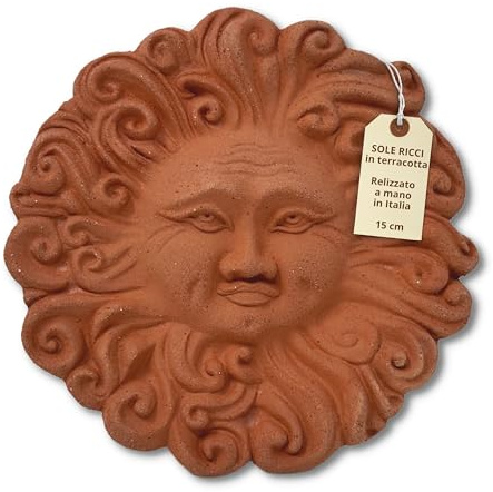Toocook Sole in terracotta artigianale da parete per arredo e decorazione casa (Sole Ricci 15 cm)