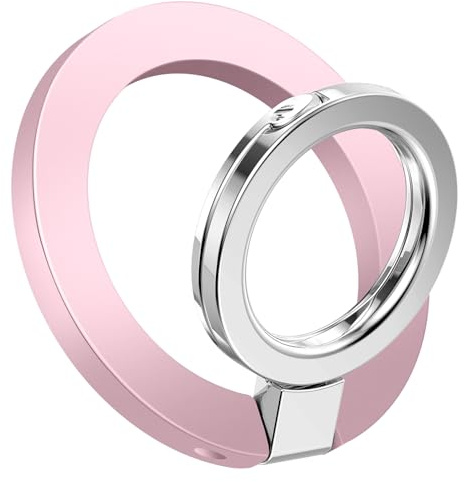 GVIEWIN Magnetic Phone Ring Holder with Adjustable Stand Magnet Kickstand | Compatible with MagSafe,for iPhone 17 Pro Max/16/15/14/13/12 Series & Galaxy S26/S25/S24 Ultra and Other Phones,Pink