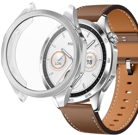sciuU Protective Case compatible with Huawei Watch GT 4 46mm, All-around Flexible TPU Case with Screen Protector, Soft Frame Shock Resistant Cover fit GT4 Smartwatch - Silver