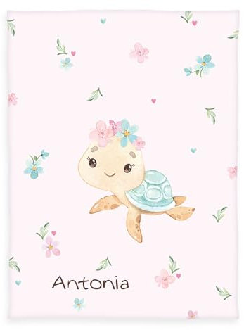 Herding babybest Babydecke, Kuscheldecke Little Turtle, Personalisiert mit Name und Datum (Bestickt), 75 x 100 cm, 100% Polyester