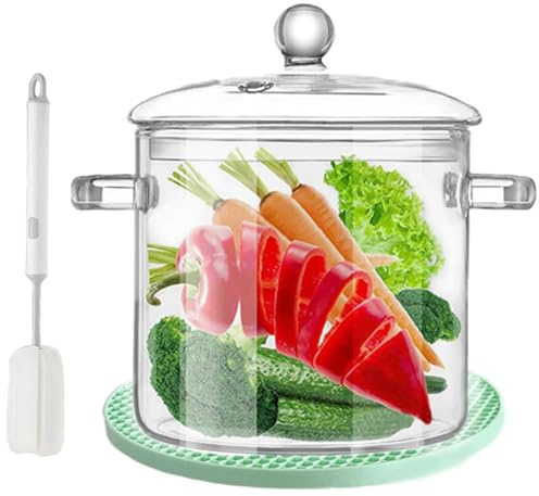 Klarglas-Simmertopf mit Deckel zum Kochen, Potpourri-Kochgeschirr, Stielkasserolle, 3 l, große Töpfe für Herdplatte, große sichere Borosilikatpfannen