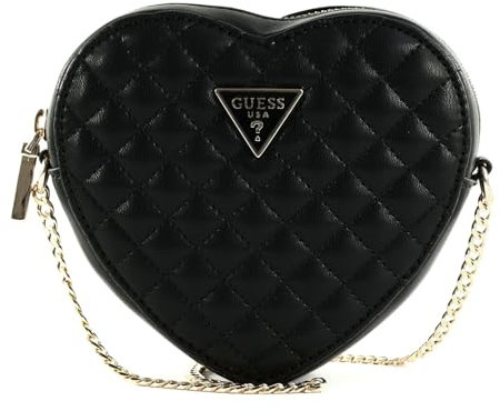 GUESS Damen Rianee Quilt Heart Bag Abendtasche, Umhängetasche, Schwarz