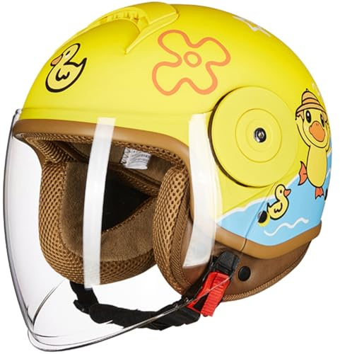 Demi-Casque De Moto Électrique pour Enfants, Demi-Coque Approuvée par La ECE, Casque Ouvert pour Enfants De 2 À 14 Ans, Casquette Rétro pour Jeunes Garçons Et Filles A,46-54cm