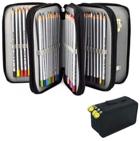 Cyrank Trousse Crayon De Couleur, 72 Trous Trousse à Crayon 4 Couches Grande Capacité Porte-Stylo Trousse à Crayons à Fermeture éclair Sac Porte-Stylo pour Le Rangement Feutres