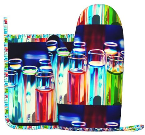 Wurton Chemie-Reagenzglas-Druck, Ofenhandschuhe und Topflappen, 17,8 x 27,9 cm, Aufhängeschlaufe für sichere Küche, Kochen, Backen