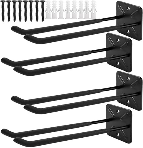 LCOUACEO Wandhaken Garage, Schwerlast Garage Haken, 4 Stück Doppelhaken Storage Hooks zur Organisation für Leiter, Stuhl, Schlauch, Fahrrädern, Elektrowerkzeugen, Tragkraft 80 kg