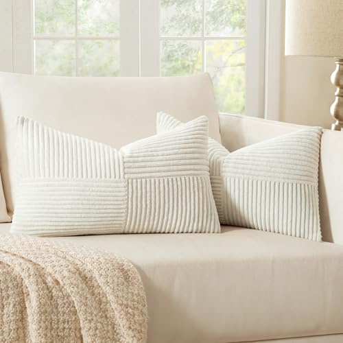 MIULEE 2er Set Kissenbezug 30x50cm Weiß Kordvelours Kissenhülle sofakissen | Kissenbezüge Sofakissen Dekokissen Boho Couchkissen Kord Dekorative Zierkissenbezug für Sofa