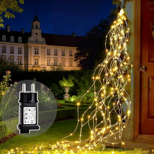 Yomistar Lichterschweif 2M 200 LED Lichterbündel mit Strom,Timer | 9 Modi Weihnachtsbeleuchtung IP65 Wasserdichte Wasserfall Lichterkette für Weihnachten Innen Außen Deko(Warmweiß)