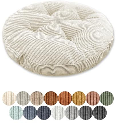 Lsjoaw Sitzkissen Rund 30cm Dicke 6cm 1 Stück Bodenkissen Rund Sitzpolster Stuhlauflage Sitzpolster Stuhlkissen Polster Auflage für Wohnzimmer Büro Konferenzraum Cordstoff （Weiß）
