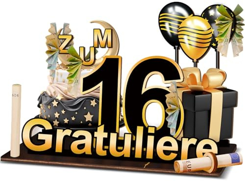 VEVOQIM 16 Geburtstag Geschenk Junge Mädchen, 16 Geldgeschenke Geburtstag Deko Geschenke 16 Geburtstags, Doppelseitiger Farbdruck Holz Geschenke zum 16 Geburtstags Party Jubiläu