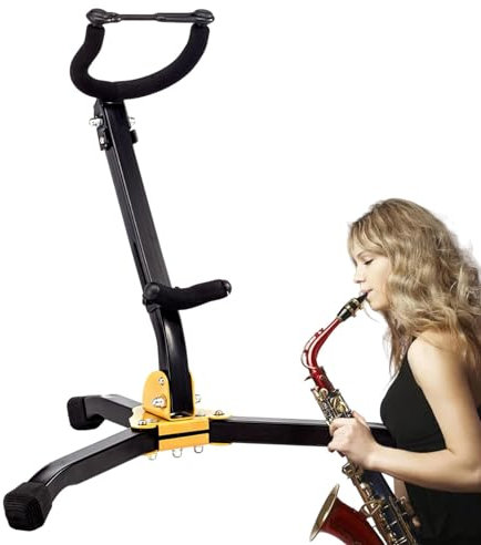 Mkiujhn Altsaxophonständer, Tenorsaxophonständer - Klappbarer Saxophonständer - Verstellbarer Saxophonständer mit Metalldreieckbasis für Saxophonliebhaber, Kinder, Kinder, Männer, Frauen