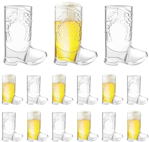 SAIAOKJ Cowboy Boot Shot Glasses,15 Pcs 1 Oz Mini Plastic Boot Shot Glass, Reusable Plastic Boot Cups for Cowboy Cowgirl Western Theme Party Supplies Bachelorette Birthday Party Favors(Clear)