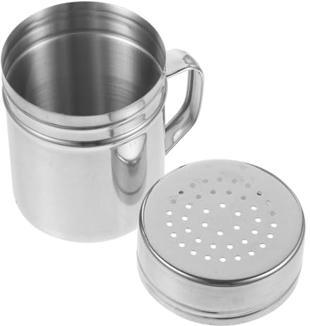 PRETYZOOM Reusable Stainless Steel Cocoa Powder Shaker Medium Seasoning Canister Handle for Sugar and Spices Kitchen Accessory for Coffee and Baking