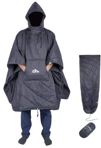 iClimb Hooded 3M Thinsulate Insulation Warm Camping Blanket Wearable Poncho Ultralight Compact (Dark Grey, 1.5 lb)