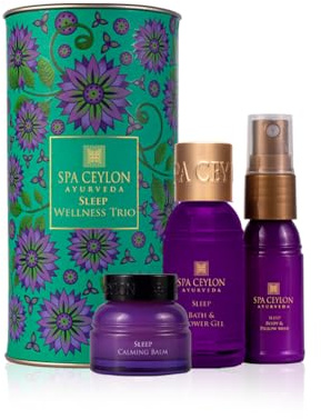 SPA CEYLON Sleep Wellness Trio Set | Restful Spa Essentials | Natural Ingredients | Ayurvedic Bath Gift Set | Lavender Essential Oil | Shower gel, Body Mist, Balm | Gift set