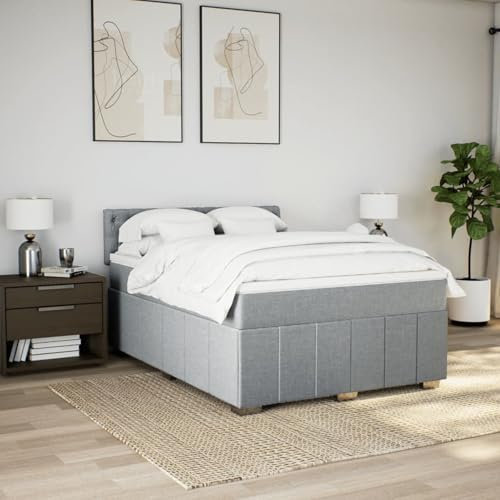 IKAYAA Boxspringbett 140 x 200 cm - Bett mit LED Beleuchtung, Federkern Matratze,Topper & Kopfteil - Polsterbett 140 x 200 cm mit Matratze - Bett mit Matratze und Lattenrost Hellgrau