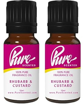 Pure Scented 20ml Fragrance Oils - 2 x 10ml Suitable for Candles, Soaps, Slime, Diffusers, Cosmetics, Wax Melts, Designer (2 x 10ml, Rhubarb & Custard)