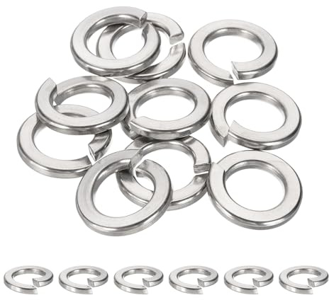 sourcing map Arandelas de bloqueo de resorte de 3/4, acero inoxidable 304, arandelas de bloqueo dividido para tornillos, pernos, coches, maquinaria de construcción, plata, paquete de 10