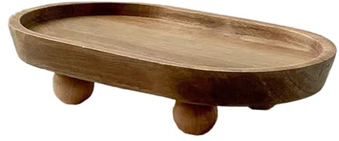 Bandeja de Madera Bandeja Decorativa Ovalada de 8 x 5 x 2 Pulgadas con Patas Elevadoras para Servir tocador perfumería Entrada Sala de Estar y baño.