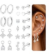 CASSIECA 10 Paar Ohrringe Gold Silber Set, 316L Chirurgenstahl Ohrringe für Damen Herren Medizinische Ohrstecker und Creolen für Mehrfachpiercing 14K Vergoldet Helix Tragus Piercing Ohr Silber