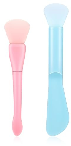 Prasacco 2 Stück Masken Pinsel, Silikon Gesichtsmasken Pinsel 2 Stile Doppelkopf Masken Applikator Wiederverwendbarer Gesichtsmasken Spatel für Reinigungsmasken, Schlammmasken, Lotionen (Blau, Rosa)