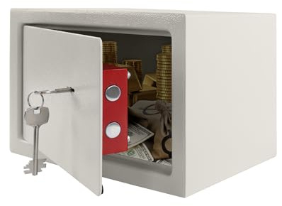 Suusolny Tresor Safe Möbeltresor Feuerfest & Wasserdicht (31x20x20 cm - L) mit 2 Schlüsseln Geldschrank für Bargeld, Schmuck, Medikamente Möbeltresor als Wand- oder Bodensafe – Beige