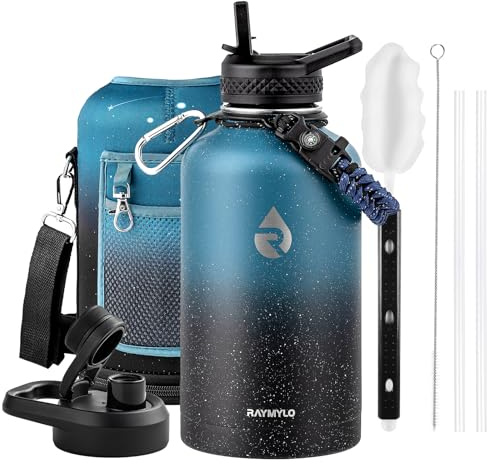 RAYMYLO 2L Insulated Water Bottle, Triple Wall Vacuum Stainless Steel | Leak Proof Metal Water Flask Jug with Straw & Spout Lids for Sports and Travel, BPA-Free,Cold for 48 Hrs, Hot for 24 Hrs