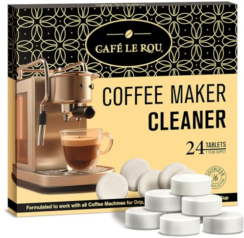 Cafe Le Rou Coffee Maker Cleaner and Descaler Tablets, Universal Cleaning Solution for All Coffee Machines, 24 Count, 1 Year Supply