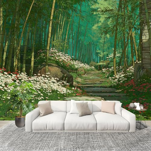 Papel Pintado Salón Dormitorio PatróN de Flores Del Bosque de Bambú - Fotomurales Pared Tejido No Tejido Decorativos Murales Verde Fotográfico Moderno Decoración de Paredes (200x140 cm)