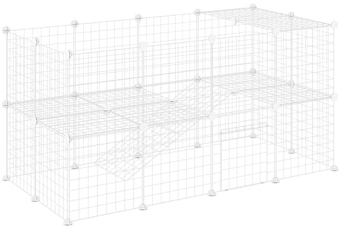 PawHut DIY Haustier Laufstall Metalldrahtzaun Indoor Outdoor Kaninchen Kleintiere Käfig 36 Panel Gehege, weiß