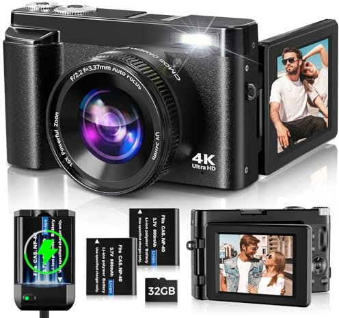 Appareil Photo Numérique 4K,Oiadek 48MP Autofocus Camera Vlog avec 32G Memory Card 16X Digital Zoom,Appareil Photo Compact with 3.0 inch 180° Flip Screen and Battery Charger for Teenagers