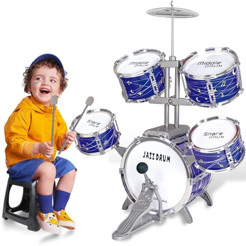 Kit de batería para niños pequeños de 1-3 años, juego de batería de jazz mejorado para niños de 3-5 años, juguetes de instrumentos musicales y todo de plástico, juguetes de percusión para