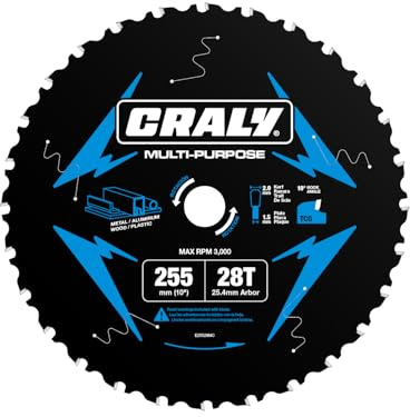 CRALY 255mm 28 Teeth Metal Cutting Circular Saw Blade, 25.4mm Arbor, Carbide Tipped, Thin Kerf, Black Ice™ Coating, for Plywood, MDF, OSB, Laminated (E25528MC)