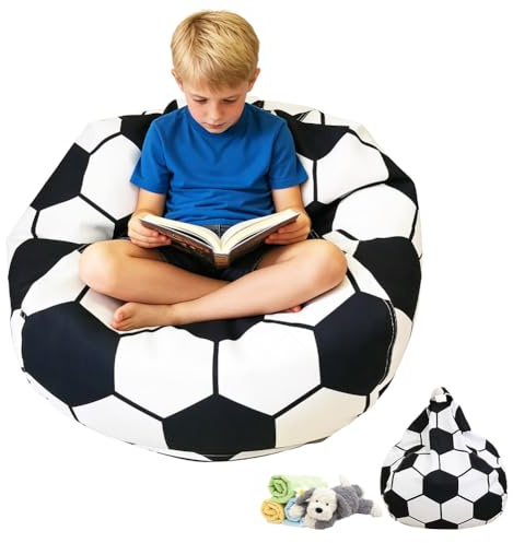 Umllpet Kinder Sitzsack-Bezug für Stofftiere, Spielzeug Aufbewahrung für Kinderzimmer, Kuscheltier Aufbewahrung Sitzsack, Bean Bag Toy Storage mit Reißverschlus für Kleidung, Spielzeug (Fußball)