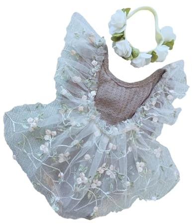 Lace Girls Dress with Headpiece for Newborns, Photography Props for Babies from 0 to 1, Special Occasion Costume, Newborn Photography Costume