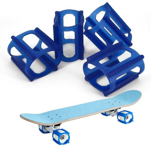 Skateboard Trainer Rollen Stopper Gummi - Skateboard Zubehör für Fixiert Räder Üben, Skateboard-Trainer-Schutzring, Gummi Trick Longboard Accessoires, Gummiringe Stoppen die Wheel Trick, Blau, 4 Stück