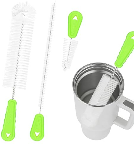 3 in 1 Bottle Cleaning Brush Set, 13 Long Handle Water Bottle Cleaner & Straw Brush, Scratch-Free Nylon Washing Kit for Baby Bottles, Thermos, Flasks & Mugs, Deep Clean Lid Crevice Brush.