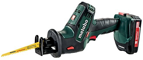 Metabo 602266500 batteria per sega a gattuccio SSE 18 LTX Compact + Lama per metallo per legno 2 Batterie Caricabatterie LED della luce di lavoro/Ultra M della tecnologia agli ioni di litio 18 V 2 AH