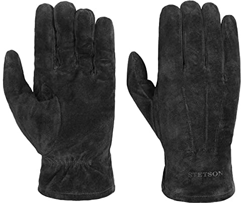 Stetson Basic Pigskin Läderhandskar Herrar - fingerhandskar herrhandskar handskar med foder Vinter höst-vinter - 8 1/2 HS svart